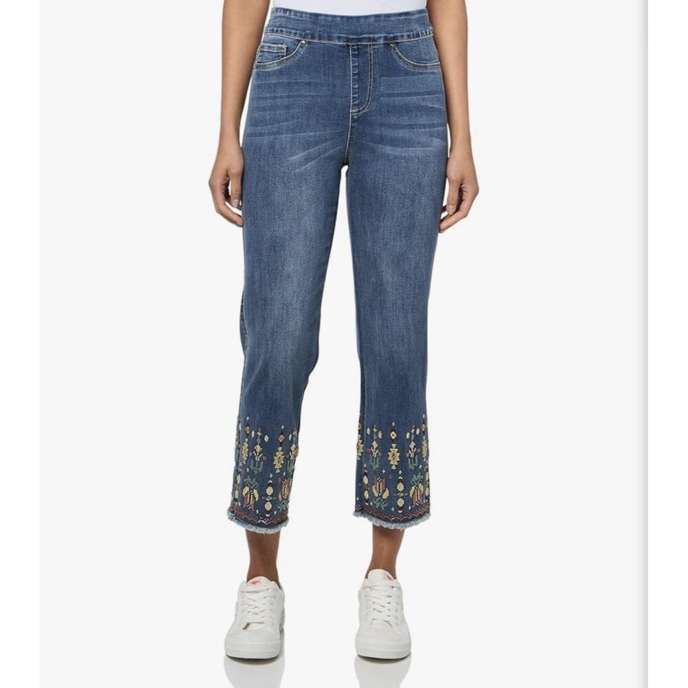 John Mark Beaded Pull On Crop Jeans Womens Size 22W Boho Southwestern Fringe